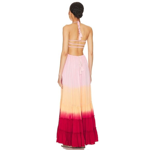 Tiare Hawaii Naia Maxi Dress Orange Red Sunset Ombre - Picture 3 of 3